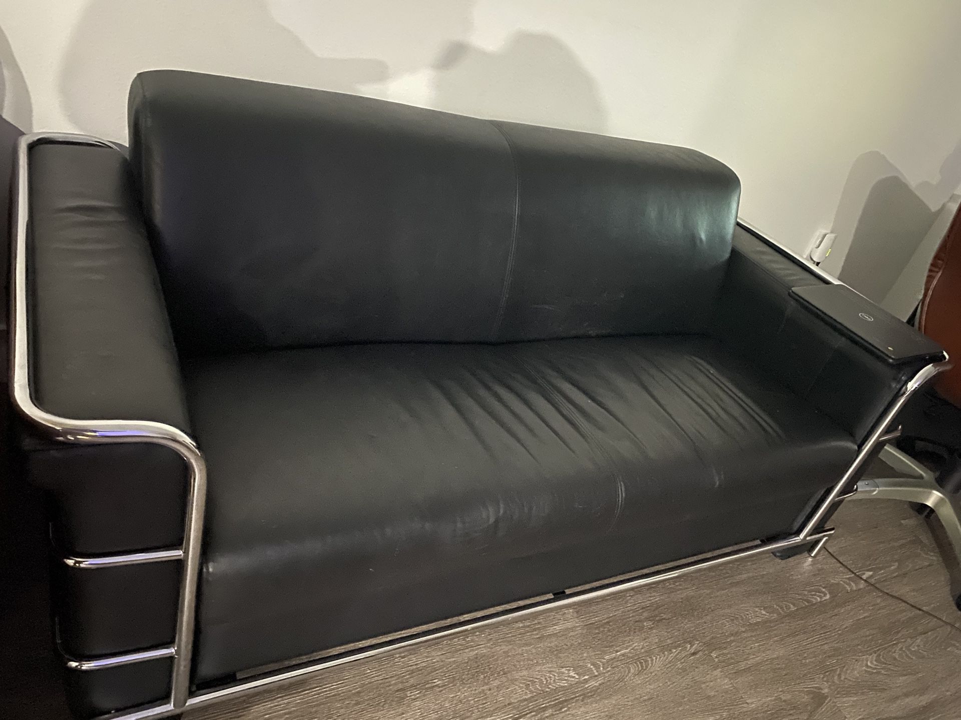  Heavy Black Leather Couch 