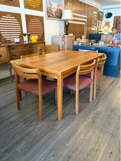 Teak Dining Table & 6 Chairs / MCM Dining Set / Two Extensions