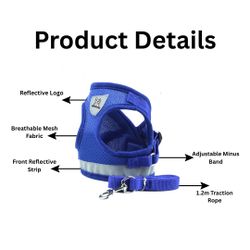 Breathable Mesh Pet Harness & Leash Set Escape Proof, Reflective, Adjustable Available In Blue, Black, Pink, Red, Grey 