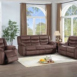 BRAND NEW! 3-PC Brown Microfiber Living Room Recliner Set