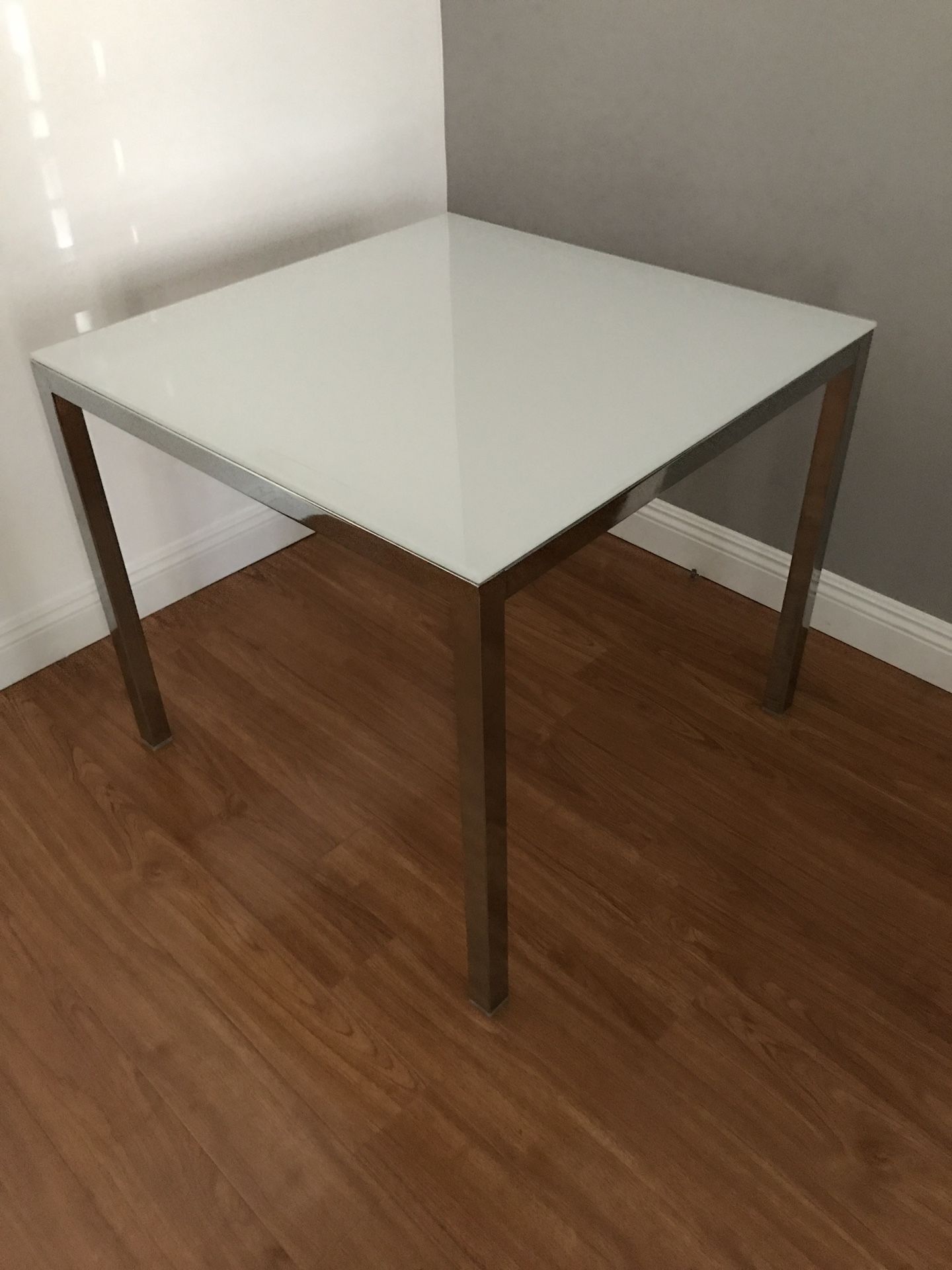 SALE IKEA Ikea Torsby Square Glass Table Chrome Modern Contemporary Apartment Living Discontinued Kitchen Milkglass