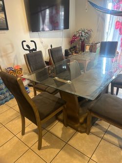 Glass Top Dining Table with 6 Chairs