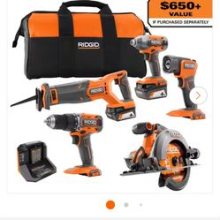 Brand New Ridgid 5 Piece +batteries,charger,beg Ooo