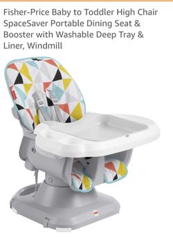 Fisher-Price Baby to Toddler High Chair SpaceSaver Portable Dining Seat & Booster with Washable High Chair