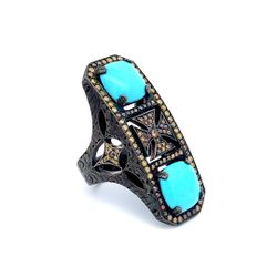 14K White Gold With Black Rhodium 1 1/5CTW Chocolate Diamonds with Turquoise Statement Ring