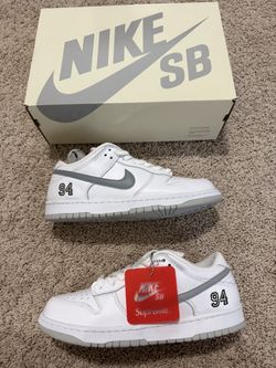 Supreme x Dunk Low SB 'White Metallic Silver’ Size 9.5M/11W