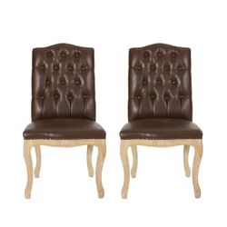 Noble House Lucy Faux Leather Dining Chair, Set of 2, Dark Brown, Natural