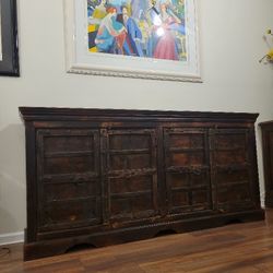 Antique Solid Handcrafted Wood Buffet Cabinet 