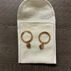 Gold Plated Dangle Heart Huggie Hoop Earrings