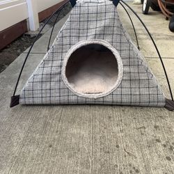 Used Grey and Black Stripped  Outdoor cat Bed 