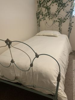 Vintage Light Blue Wrought Iron Bed