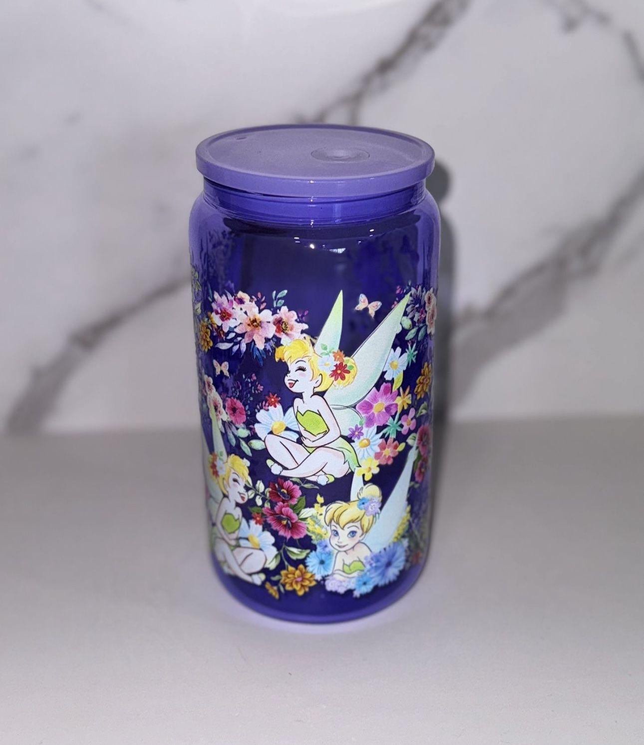 tinkerbell glass can cup 160z
