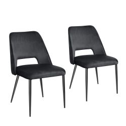 Black Dining Chairs Set of 2, Mid Century Modern Dining Chairs, Velvet Upholstered Kitchen Dining Room Chairs with Metal Legs