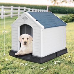 Plastic Dog House - Water Resistant Dog Kennel for Small to Medium Sized Dogs Doghouse Puppy Shelter