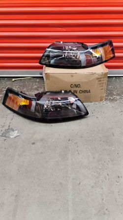 Black Amber Headlights Replacement Compatible with 1(contact info removed)  FORD Mustan