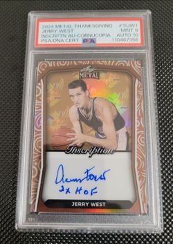 🔥Pop1 PSA 9,10 #1/2 Inscription Auto Jerry West 2024 Leaf Metal Thanksgiving 💜
