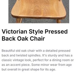 VICTORIAN STYLE PRESSED BACK OAK CHAIR