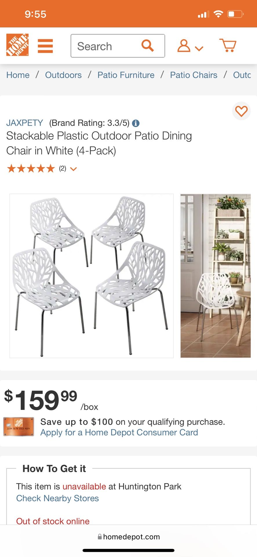 Stackable Plastic Outdoor Chairs 2-piece Set