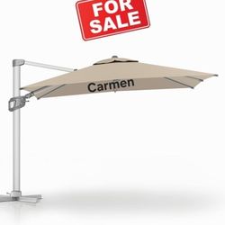 11 FT Patio Umbrella Offset Cantilever Outdoor Umbrella Aluminum Market Hanging Umbrellas, Unlimited Tilting System & Cross Base