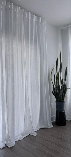 White Sheer 108 inch Curtains, Rod Pocket & Back Tab Semi Linen Sheer Window Treatment Privacy Drapes for Living Room/Bedroom, 104" Wide Total 2 PCs