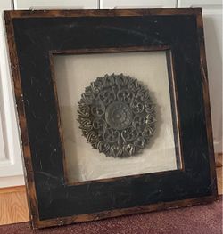 Vintage wooden frame metal wreath wall decor