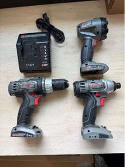 Porter Cable drills + light + charging duck