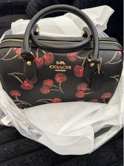 Coach Rowan Satchel Bag With Cherry Print