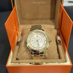 Tory Burch TRB1000 Women's Sunray Ivory Dial Chronograph Date Gold-tone Watch