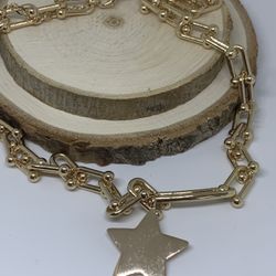 SHINY gold tone  BALL CHAIN NECKLACE With STAR CHARM