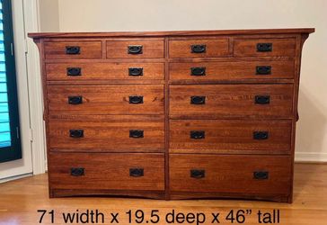 Solid Quartersawn White Oak Mission Dresser — 12 Drawers, 71" Wide