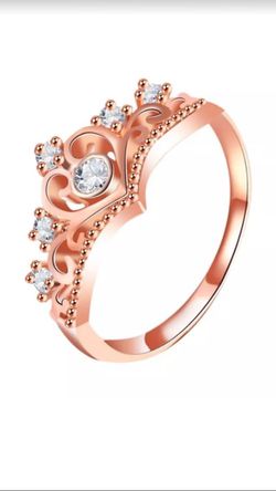 Rose Gold Crystal Princess Crown Ring