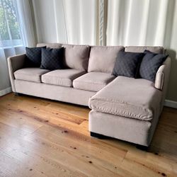 Light Beige Modern L-Shape Sofa with Removable Covers