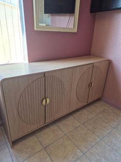 Vintage Wooden Beige 4 Door Cabinet with shelves
