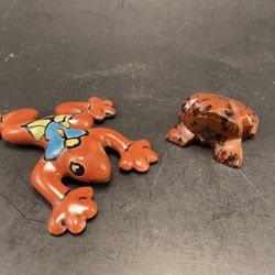 Mini Tree Frog Hand Painted Glazed Mexican Terra Cotta & Carved Stone Frog 🐸 LOT