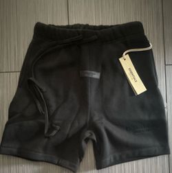 Essentials Men's Black Sweat Shorts Flat Front Slash Pockets Drawstring Size S