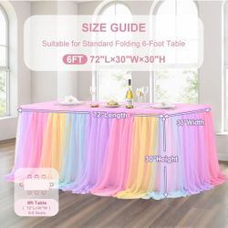 Wish Care Rainbow Tulle Tablecloth - 6 Foot Rectangle 2 pack
