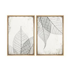 Set of Two 16" x 24" Black, White, & Brown Prints on Canvas in Faux Wood Floating Frames | Wall Art