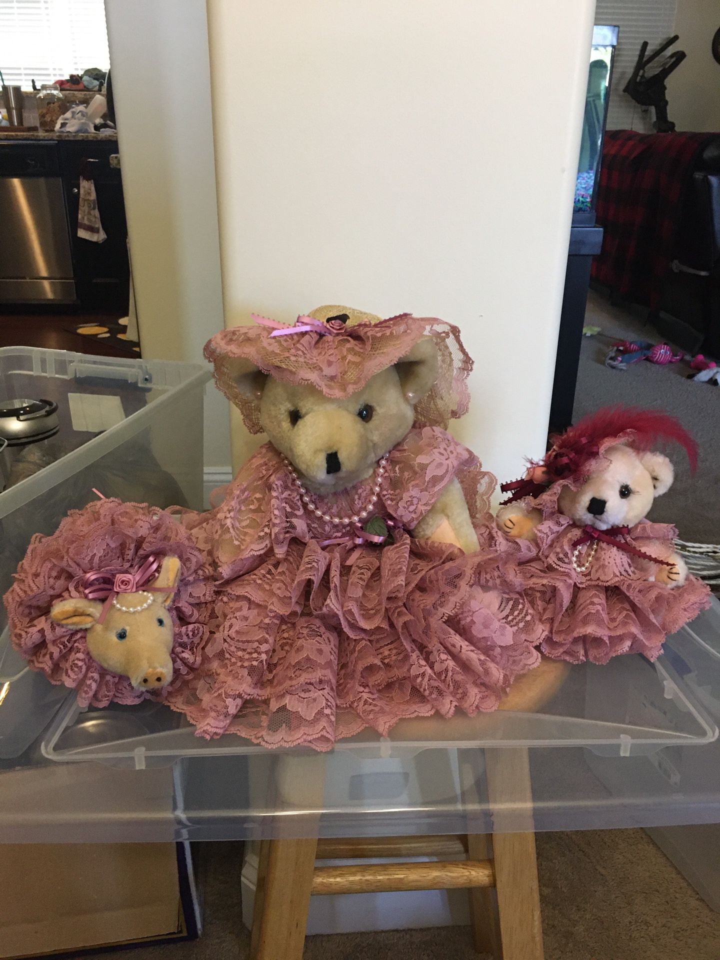2 Decorative Stuffed Bears & Pig