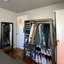 Wood Garment Rack with Shelves 