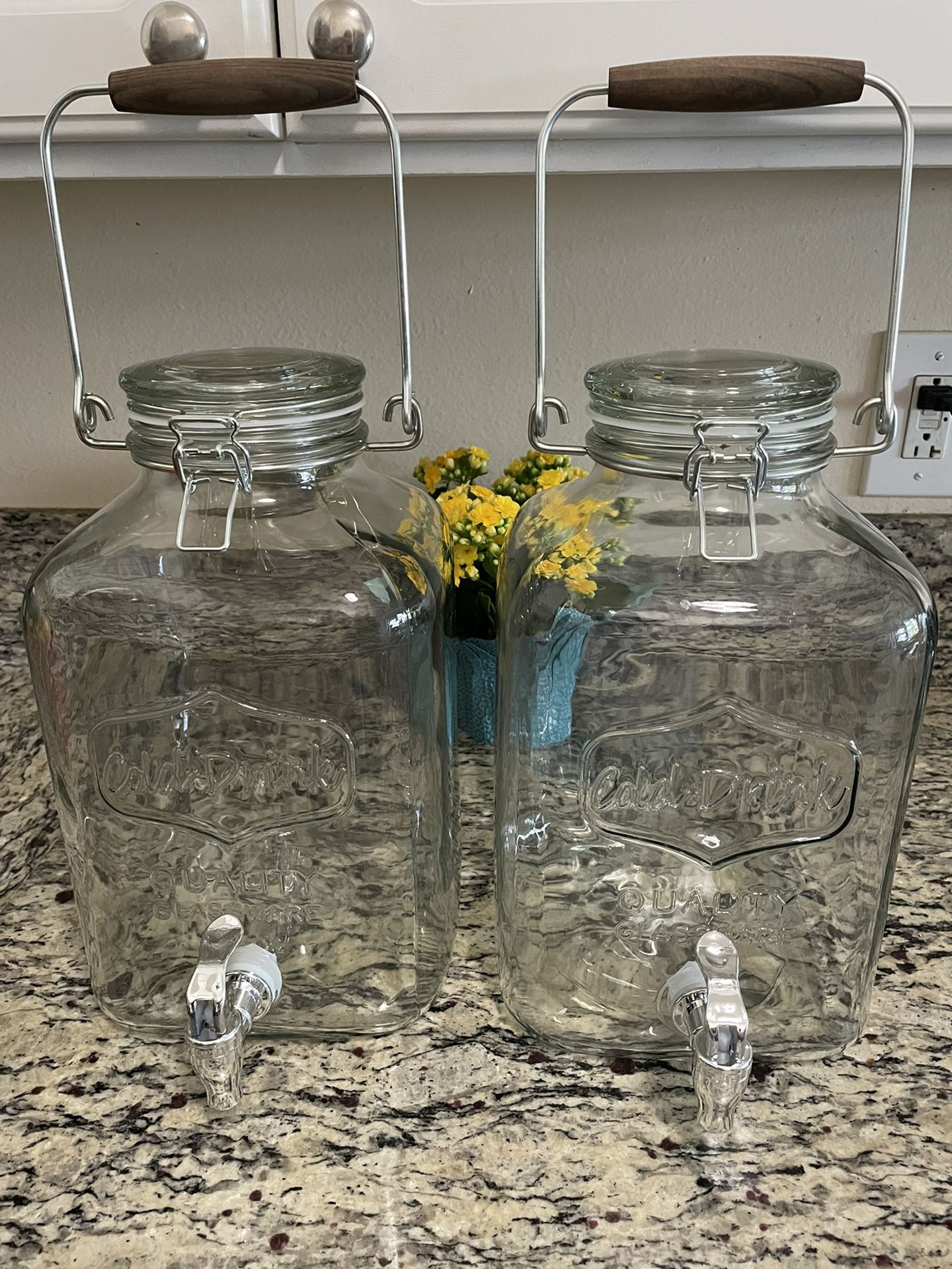 “2-Gallon Glass Jars With Lid & Pouring Spout” Set Of 2