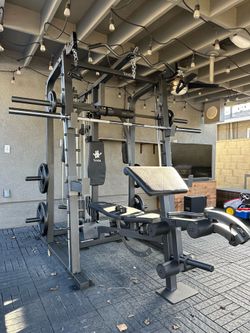 Vesta Fitness Smith Machine 2001 w/Bench Attachment | 230lb Bumpers Weights | 7ft Olympic Bar | Fitness | Gym Equipment | FREE DELIVERY & INSTALL🚚