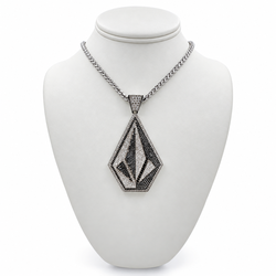 14K White Gold Chain with Volcom Pendant Set with Black and White Round Diamonds.