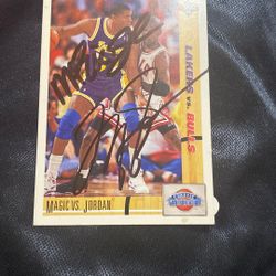 Michael Jordan Magic Johnson Signed Autograph Card Lakers Bulls Jsa Hologram 