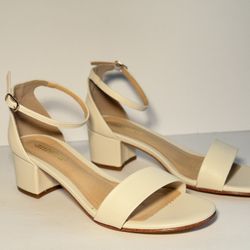 Women’s Cream Ankle-Strap Block Heel Sandals Size 7