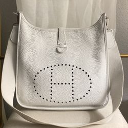 Authentic Hermes Evelyne PM White TC Leather
