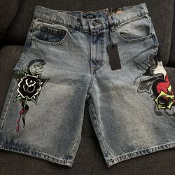 Ed Hardy Skater Fit Denim Shorts