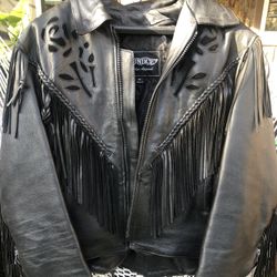 Women Black Leather Jacket With Separate Liner/ Like New