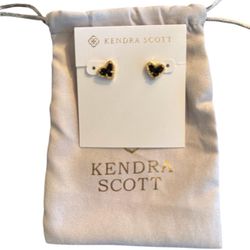 KENDRA SCOTT Black Druzy Ari Heart Stud Earrings in Yellow Gold NWT $79