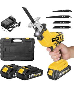 Cordless Reciprocating Saw, 0-3500 RPM Electric Saws with 4 Blades & 2 Batteries, Tool‑Free Change, Handheld Saw Lightweight, Battery Reciprocating Sa