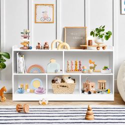 Montessori Shelf Wooden Toy Storage Organizer for Books Toys 2 Shelf Bookcase 5-